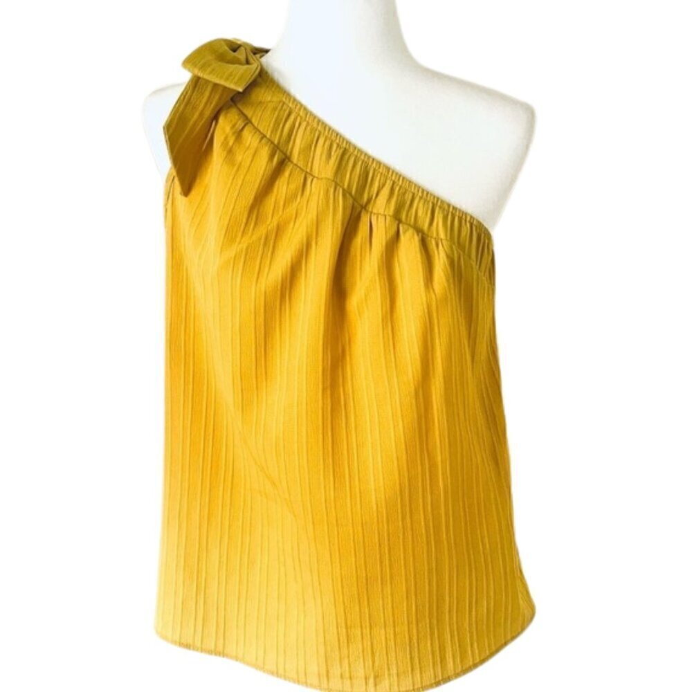 One-Shoulder Mustard Crop Top with Bow